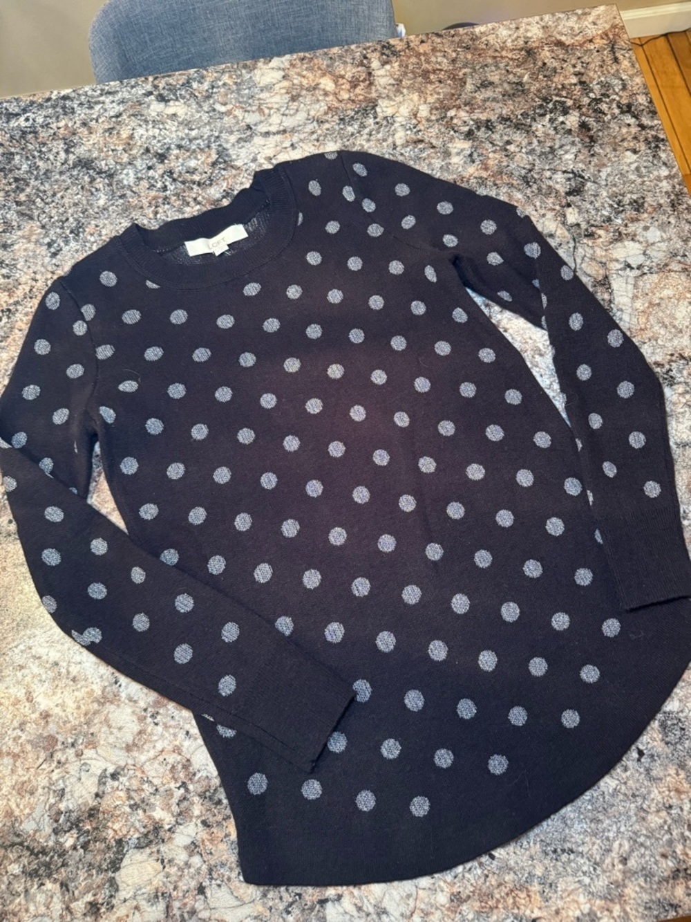 LOFT Black Sweater with Silver Polka Dots
